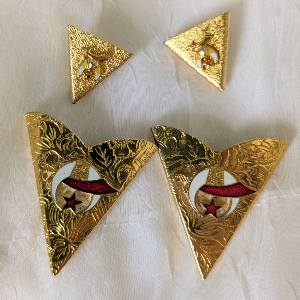 Vintage Shriners Collar Tips With Screw Backs - 2 pairs